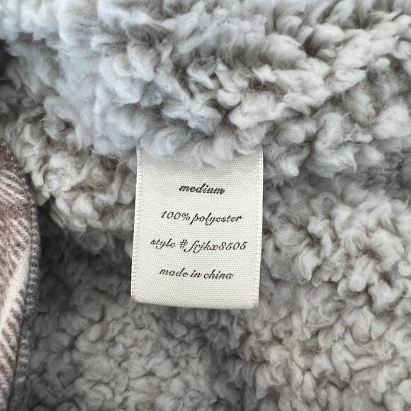 NWT Francesca's Harper Heritage Grey, Pink & Ivory Buffalo Plaid/Sherpa Vest - Picture 7 of 8